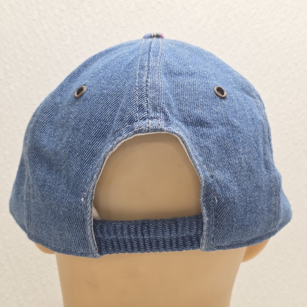 Vintage Disney Embroidered Winnie The Pooh Hat Elastic Band Blue Plaid Denim - Picture 7 of 13